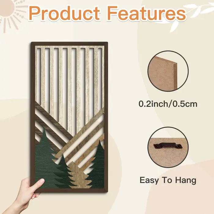 Décoration murale plate rétro en bois 2D