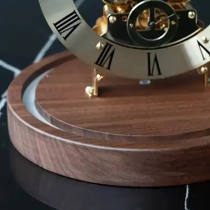 Nouvelle horloge à base lumineuse en bois massif de noyer noir: Lingjing Time