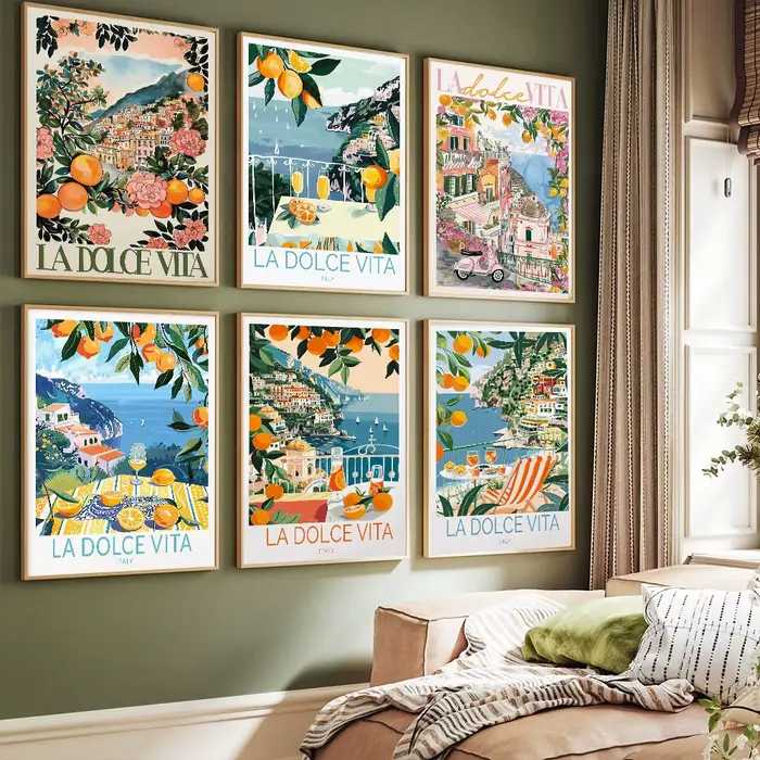La Dolce Vita Italy Coastal Poster Impression sur toile Peinture Murale Décoration