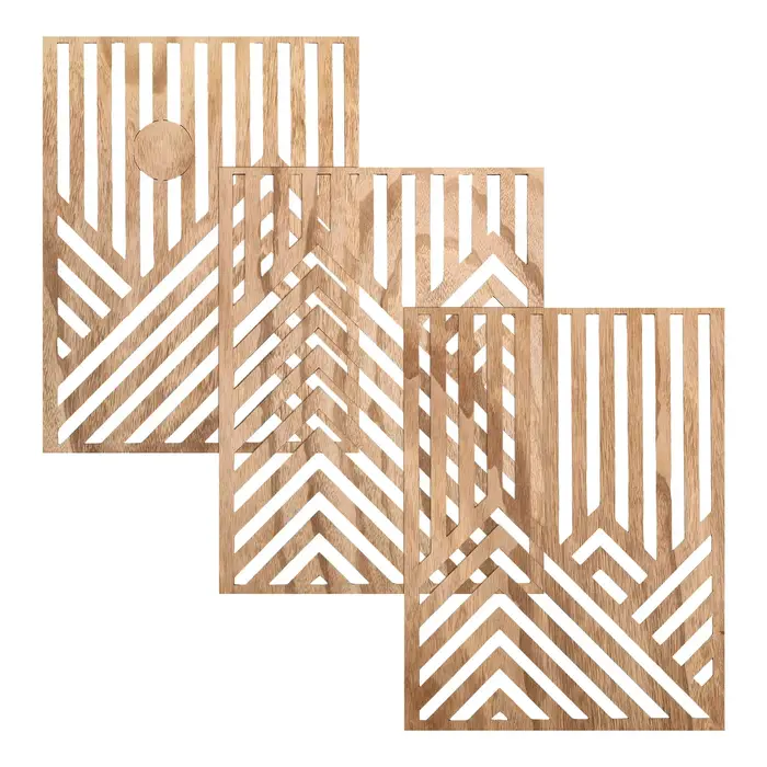 Lot de 3 sculptures murales en bois ajouré, décorations murales en bois, ornements muraux faciles à 