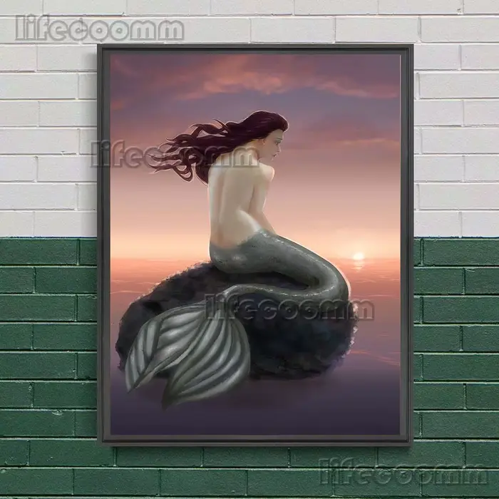 Affiche et imprimés d'art de dessin animé de sirène mignonne, peinture sur toile d'art mural moderne