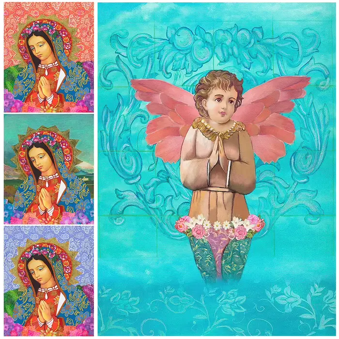 Toile d'art mural avec ange gardien et vierge De Guadalupe