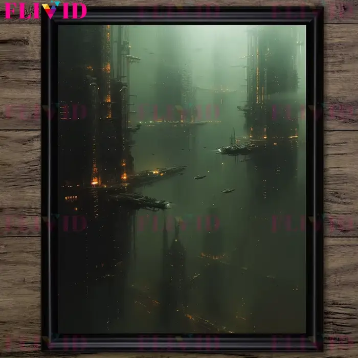 Fantaisie urbaine futuriste, Art mural abstrait, peinture sur toile, ville de science-fiction futur,