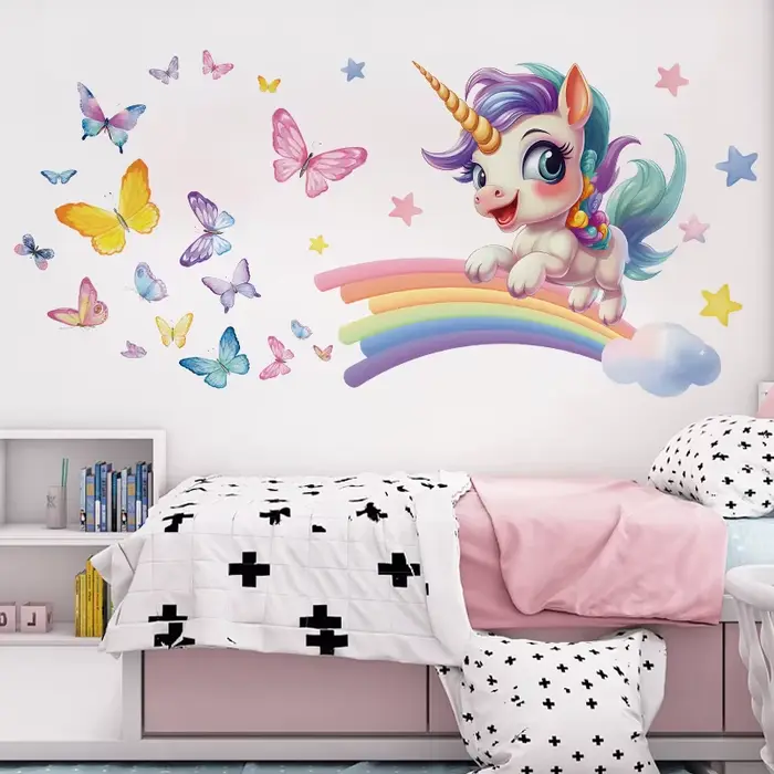 Autocollant mural licorne en vinyle pour enfant