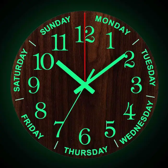 Horloge murale lumineuse en bois de 12 pouces, lumière silencieuse dans la nuit, mode nordique, horl