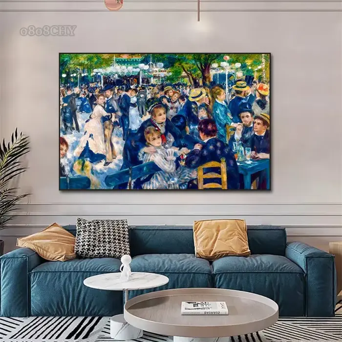 Auguste Renoir et Claude Monet Portrait œuvres d'art imprime affiches toile peintures danse à Le Moulin mur Art photo décor à la maison