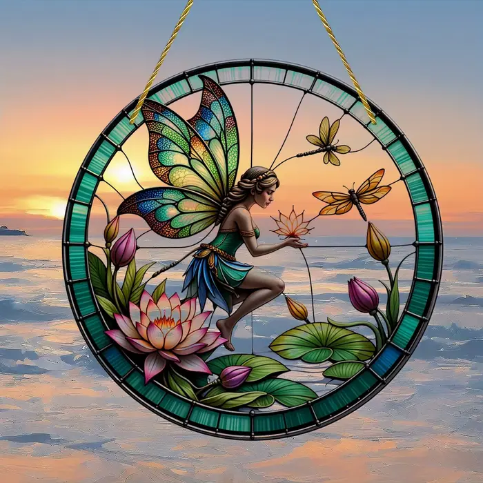 Décoration murale ronde en acrylique style vitrail