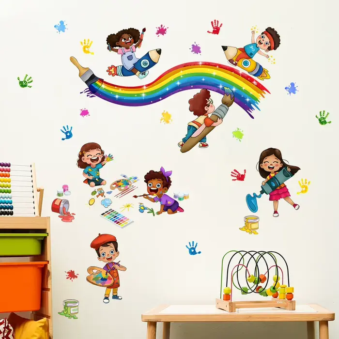 Autocollants muraux imprimés de palmiers Graffiti joyeux enfance