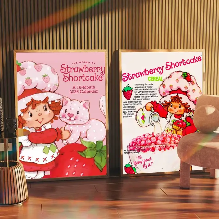 Affiches collantes de film de raccourci aux fraises de dessin animé
