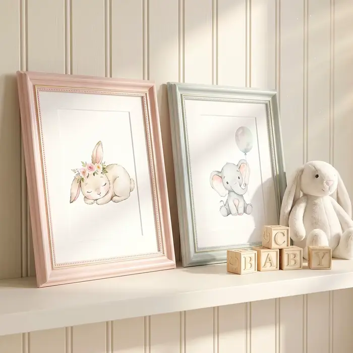 Lot de 2 cadres photo rose pastel et bleu avec passe-partout A4