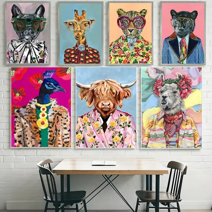 Affiche murale autocollante HD imperméable à l'eau avec peinture à l'huile animale
