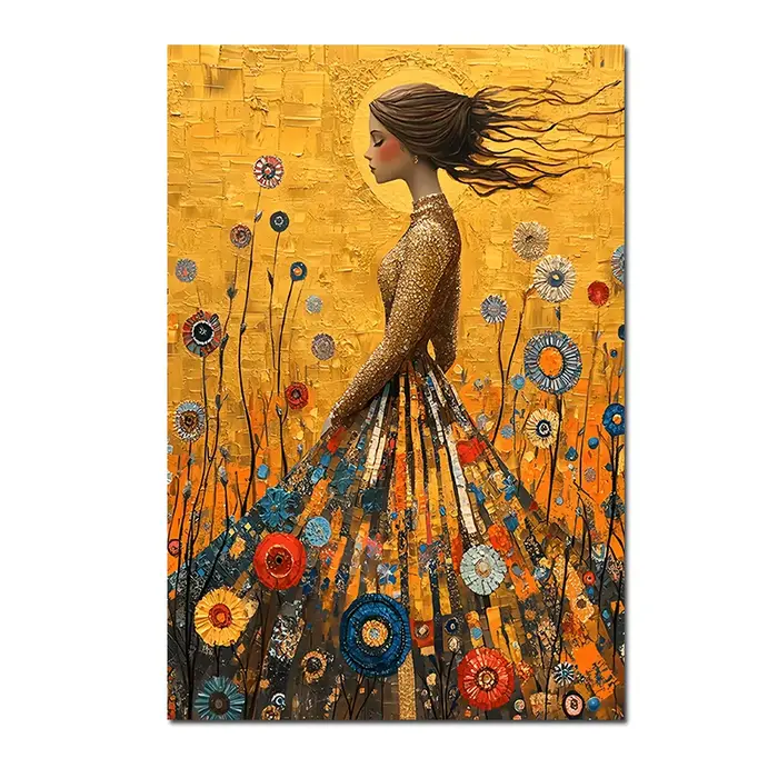 Toile de peinture murale de Style Gustav Klimt, la fille dans la robe dorée, décoration de maison po