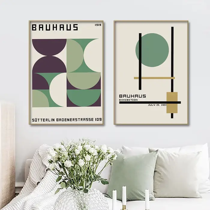 Bauhaus – affiches murales modernes et minimalistes, lignes de blocs de couleurs vertes, imprimés, peinture sur toile, images abstraites, décor de salon