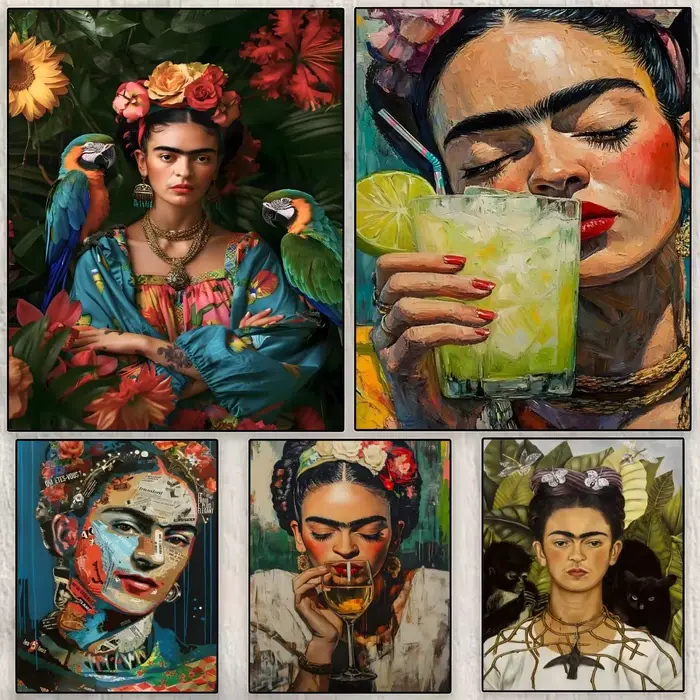 Affiche murale en toile de coton avec peinture et calligraphie Art Frida K-Kahlo