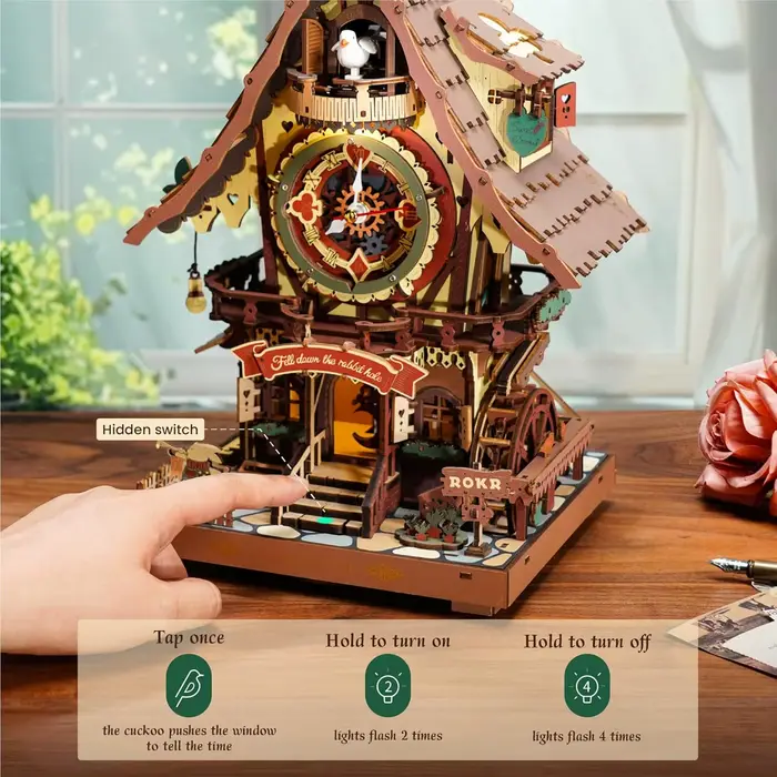 Kit de puzzle 3D en bois Robotime, horloge à coucou style Forêt-Noire avec oiseau fonctionnel, kit de modèle d'horloge DIY pour enfants et adultes
