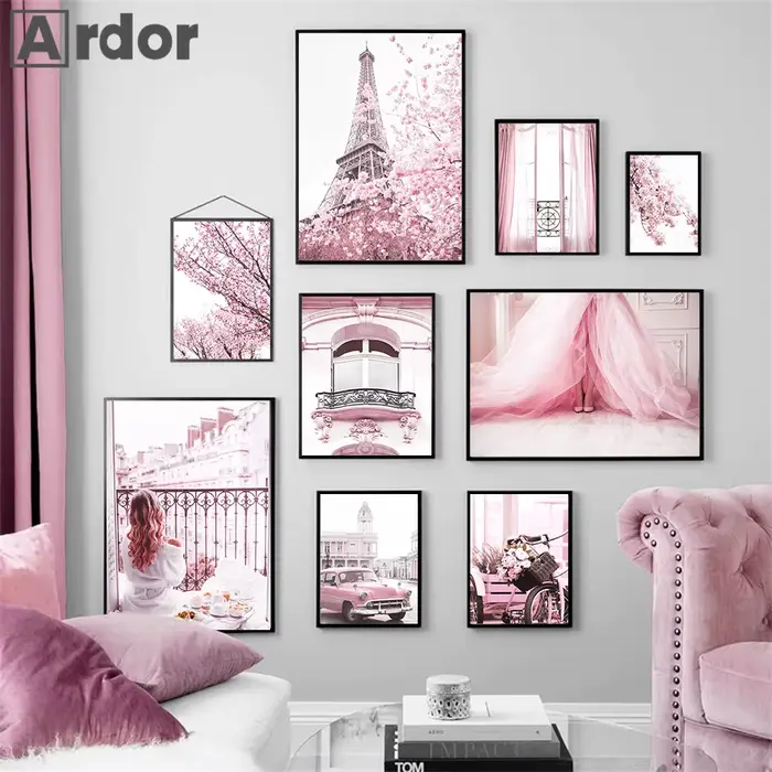 Peinture sur toile de fleur rose pour la décoration intérieure
