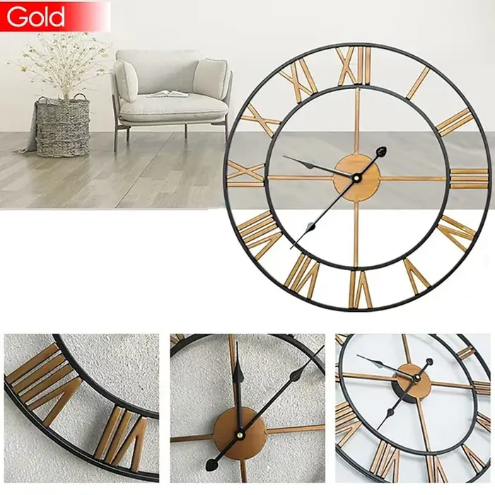 Grande horloge murale 3D avec chiffres romains