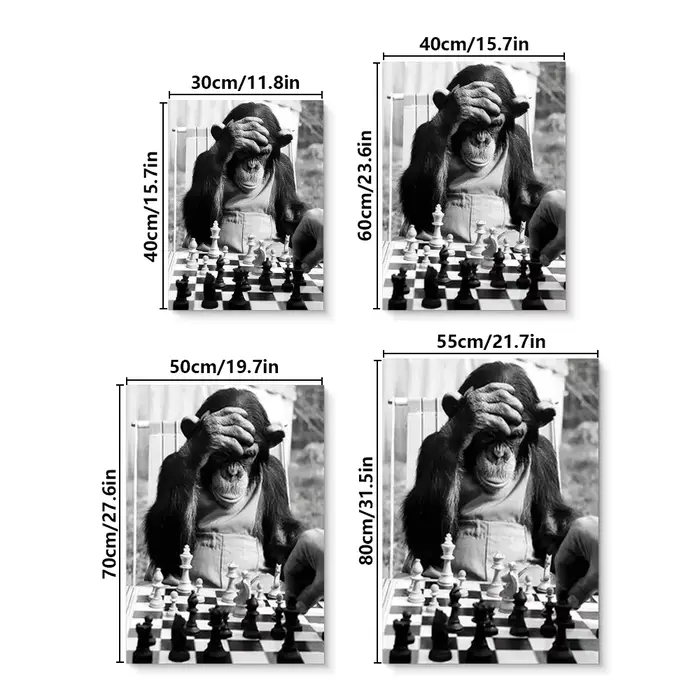 Classique Vintage Animal mur Art singe jouant des échecs HD toile imprimée affiche maison salon chambre peinture décorative