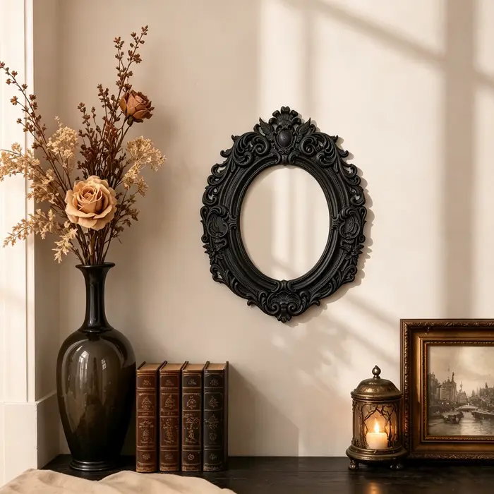 Cadre photo ovale sculpté gothique sombre transfrontalier pour décoration murale rétro à domicile