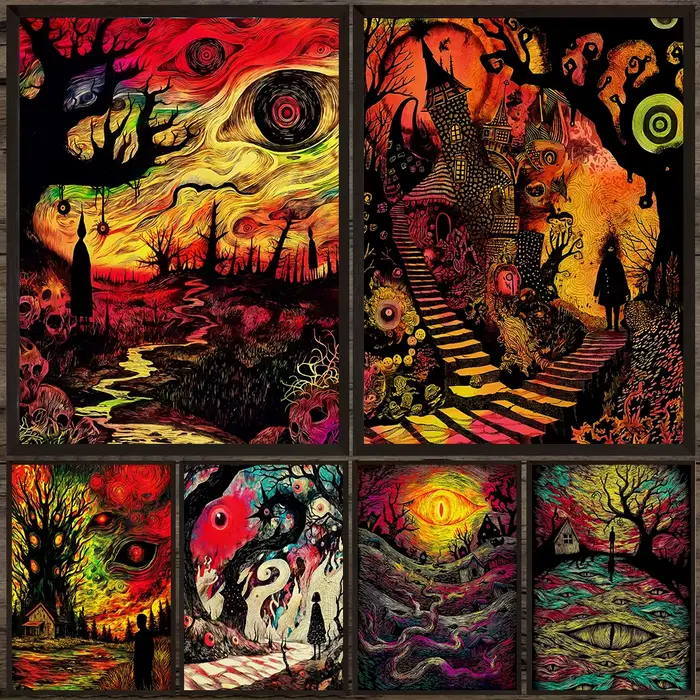Toile d'art mural abstrait du monde des rêves bizarre et terrificant, peinture sur toile, un cauchemar glacant, affiche d'art gothique imprimée, décoration de maison