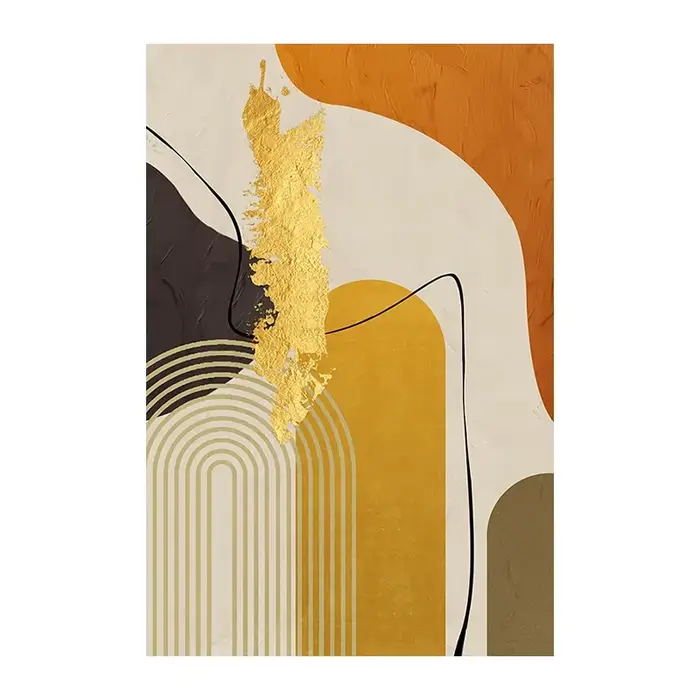 Toile de peinture de ligne abstraite de luxe dorée, images d'art murales nordiques de grande taille 