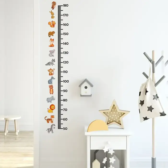 Tableau de croissance des animaux pour enfants, autocollants muraux, Lion mignon, lapin, forêt, mesure de la hauteur, règle pour enfants, décoration de chambre d'enfant