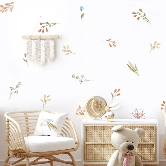 Dessin animé aquarelle plantes florales autocollant mural vinyle amovible bricolage décalcomanies