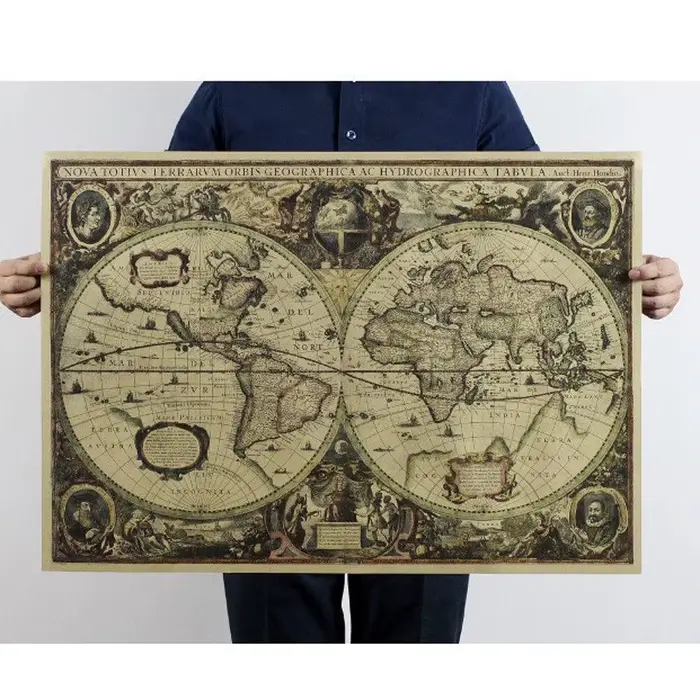 Carte du monde rétro, carte de l'océan nautique, affiche en papier Kraft Vintage, autocollant mural