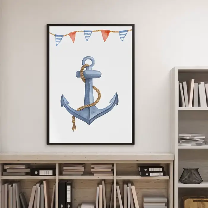 Aquarelle pépinière océan nautique bateau ancre phare affiche imprime