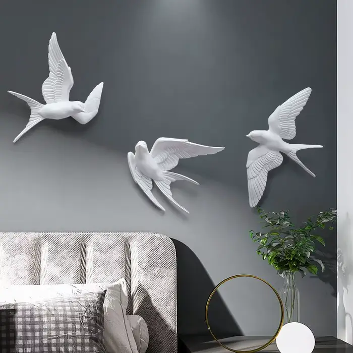 Décoration murale d'oiseaux tridimensionnels blancs européens