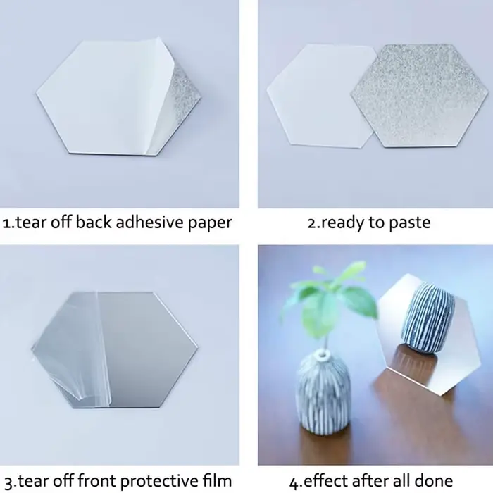 Autocollant mural miroir hexagonal 3D