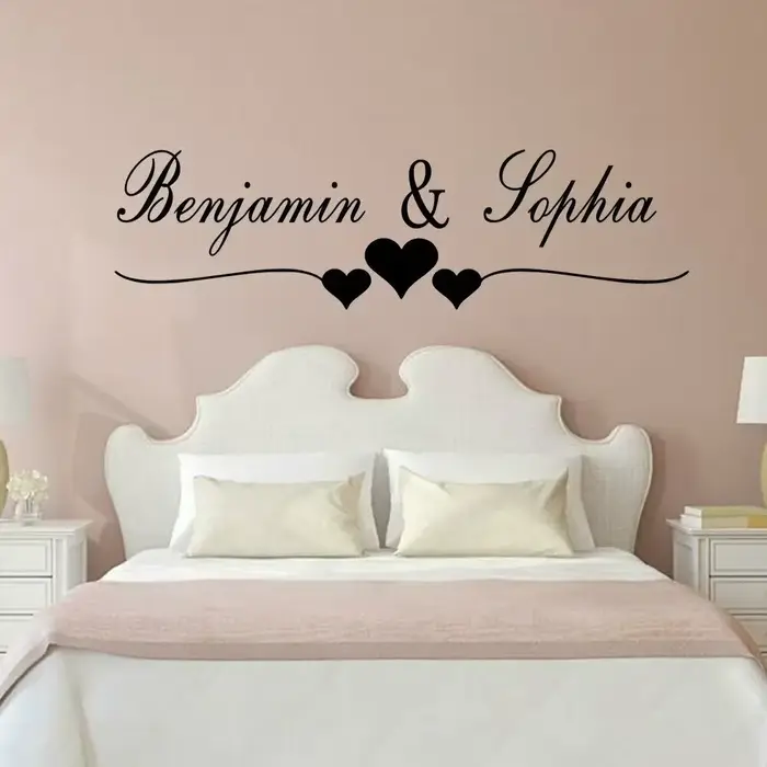 Autocollants Muraux Personnalisés avec Nom et Couple, en Vinyle, pour Décoration de Chambre à Coucher, Salon, Accessoires pour la Maison