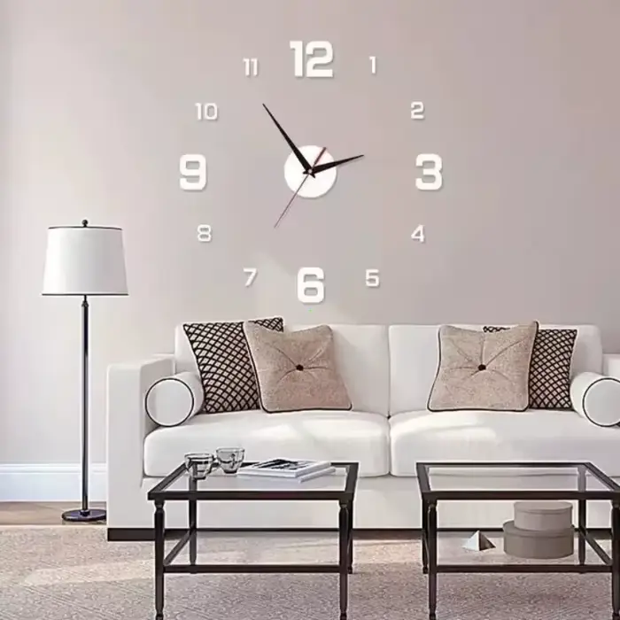 Horloge murale lumineuse 3D sans cadre en acrylique, horloge numérique autocollante, horloge muette pour bureau, salon, chambre à coucher, décoration murale