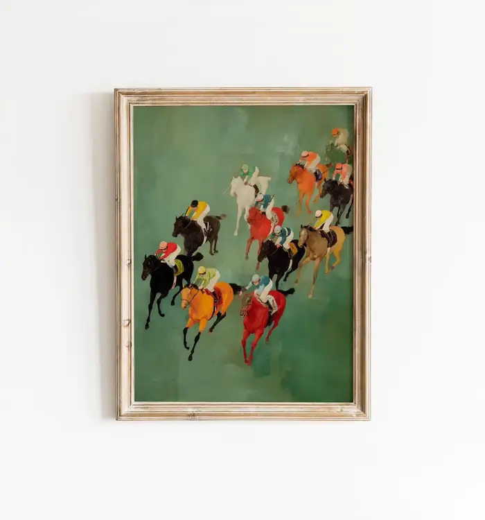 Art mural imprimable sur le thème des courses de chevaux vintage | Décoration d'intérieur équestre moderne | Téléchargement numérique Colorful Jockeys | Impression d'art éclatante
