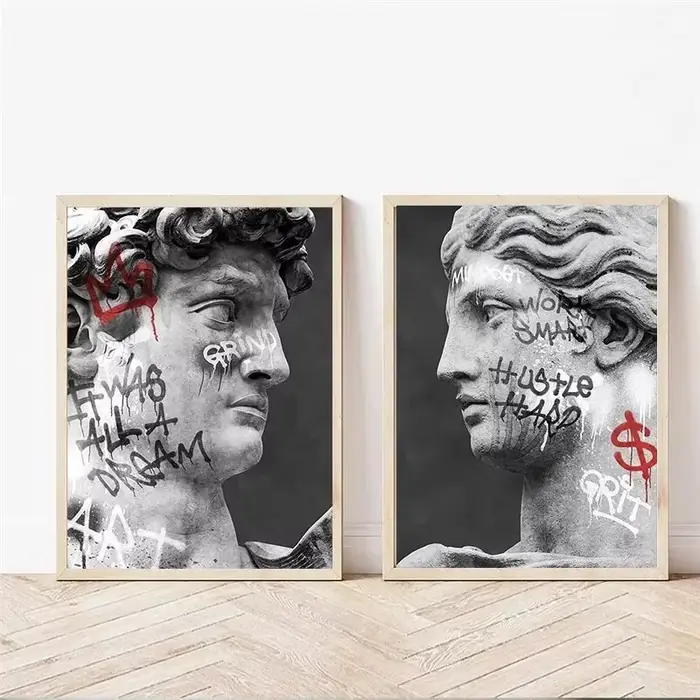1 peinture sur toile, statue de David