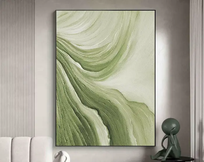 Toile d'art abstrait minimaliste vert or, peinture murale 3D à grande Texture, affiche d'art imprimé