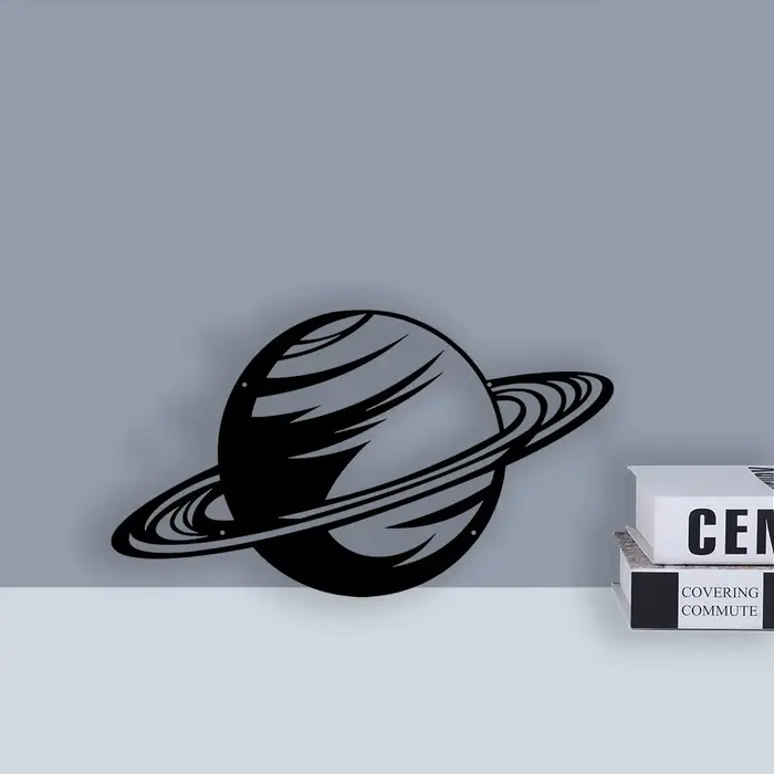 Silhouette de planète noire en métal pour décoration murale