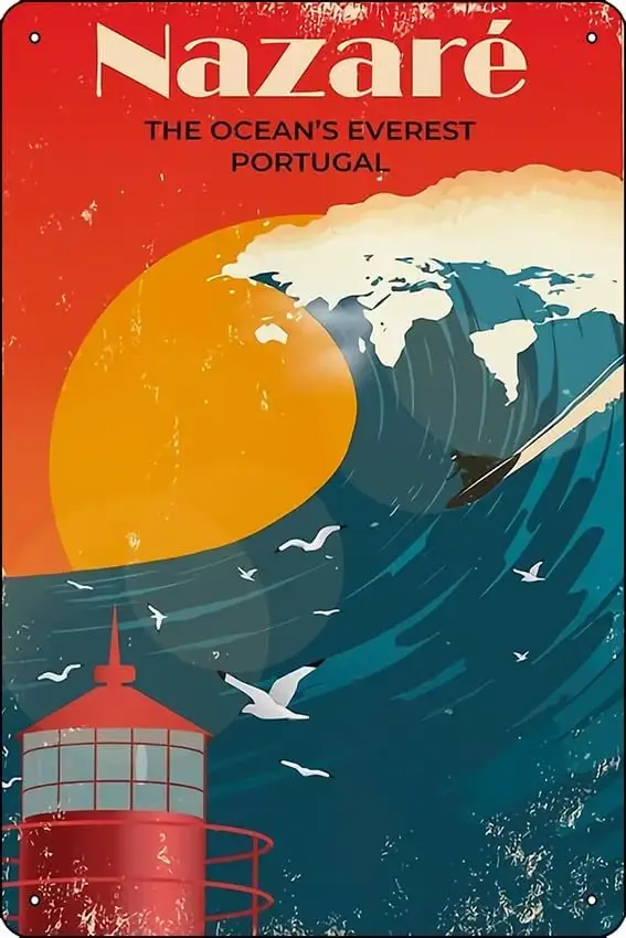 Nazare les océans Portugal affiche métal étain signe amusant maison Art décoration murale