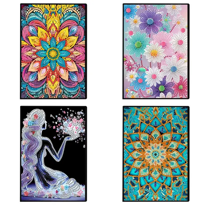 Mosaïque de peinture au diamant pour femmes adultes, cristal peint, motif floral en or, cuir, journal intime, carnet de croquis
