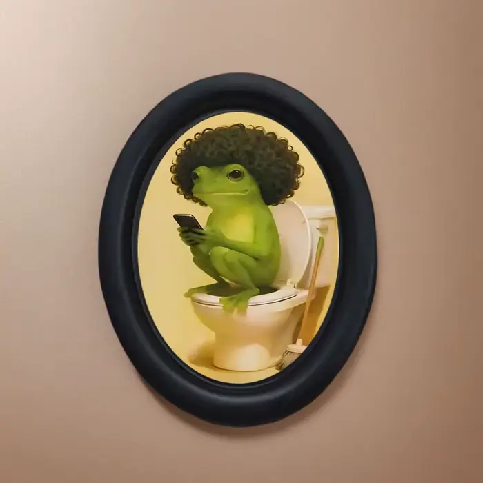 1 pièce de décoration murale amusante en forme de grenouille de toilette avec cadre ovale, pièce déc