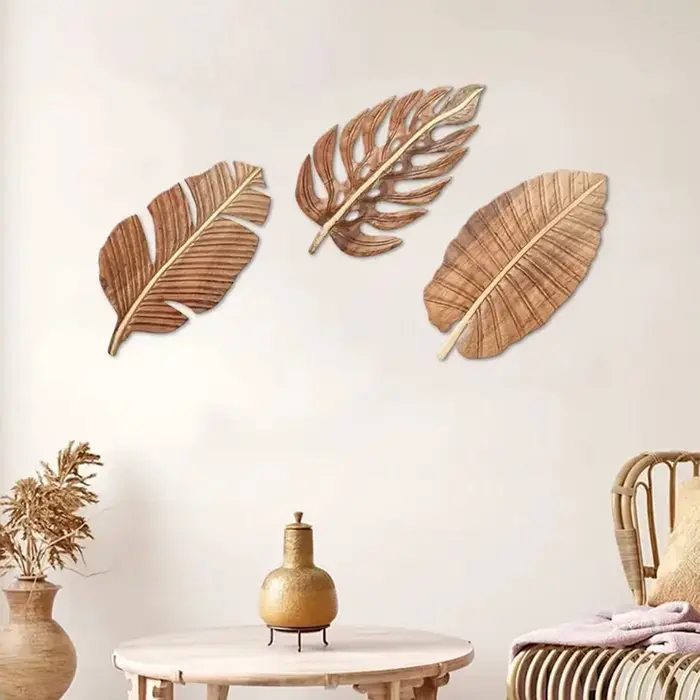 Décor artistique mural en feuilles de bois