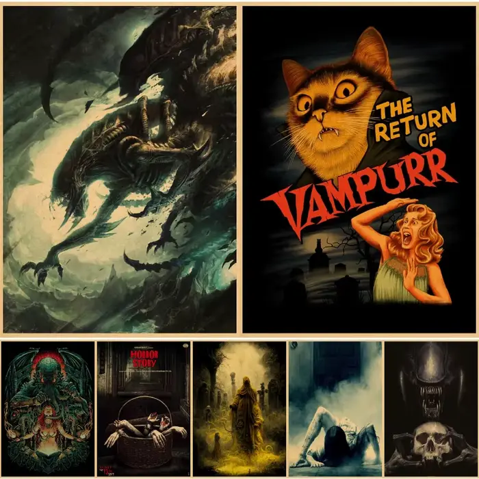 Affiche d'horreur en papier Kraft rétro