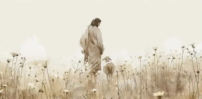 1PC esus et Lost Lamb Flower Field Poster, Shepherd Bible Watercolor Painting, Sheep Minimalist Chri