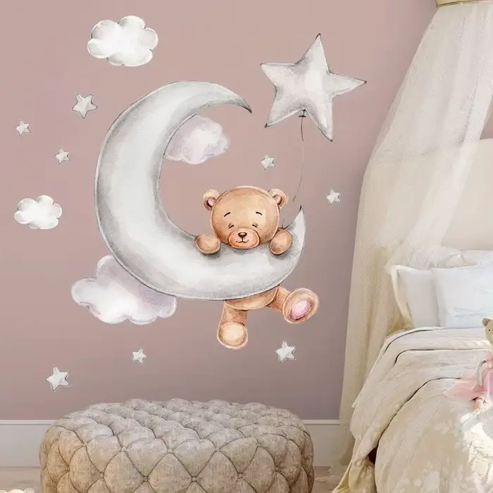 Grands autocollants muraux lune nuage pour chambres d'enfants