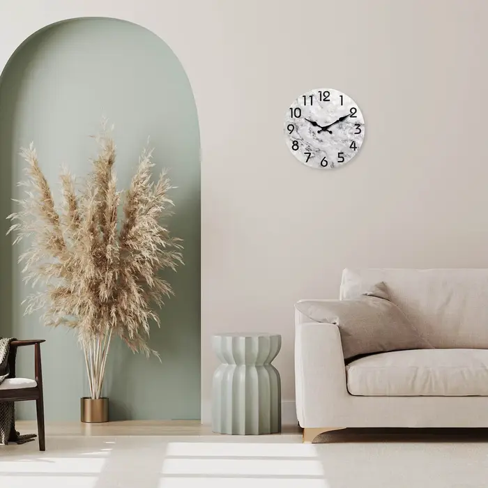 Moderne motif de peinture à l'huile de marbre gris et noir horloge murale en bois salon chambre cuisine décoration de
