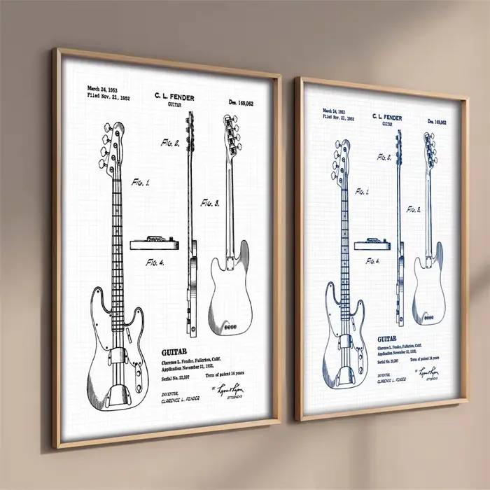 Affiche murale en toile pour guitares basses électriques Vintage, imprimés brevetés, décor artistique esthétique, étudiant, enseignant, musique, ventilateur de garde-boue Lion