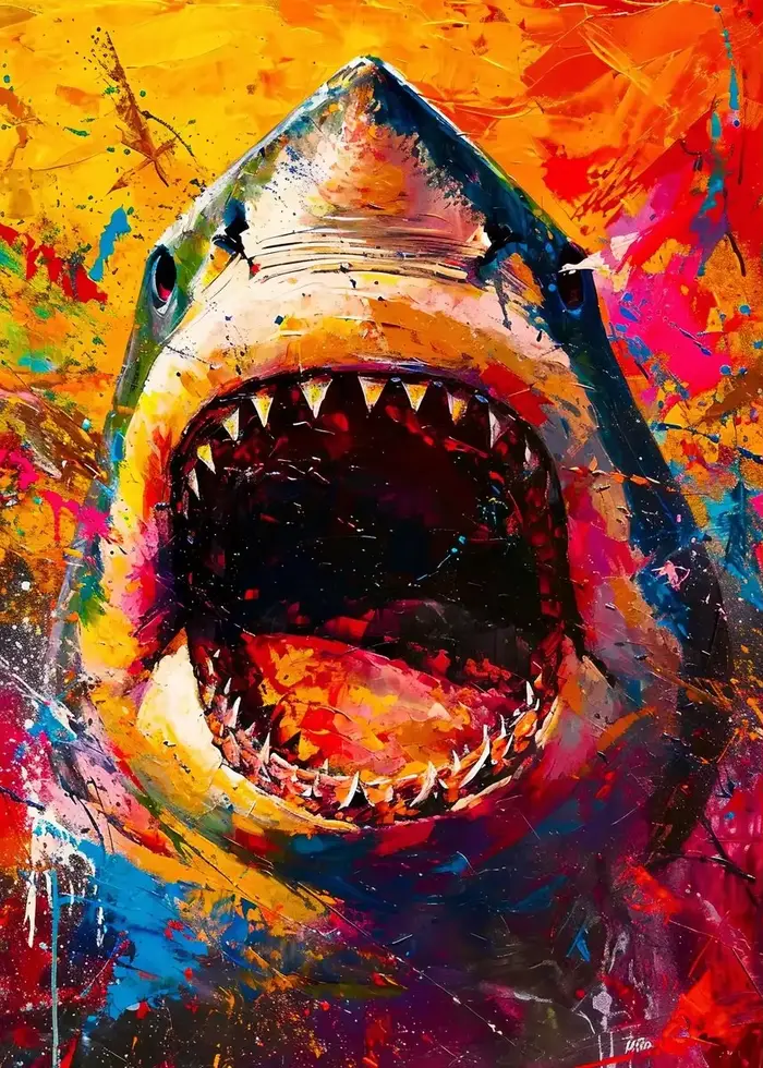 Toile d'art Graffiti avec animaux abstraits, chat, Lion, requin, loup, tigre, cerf, affiche murale i