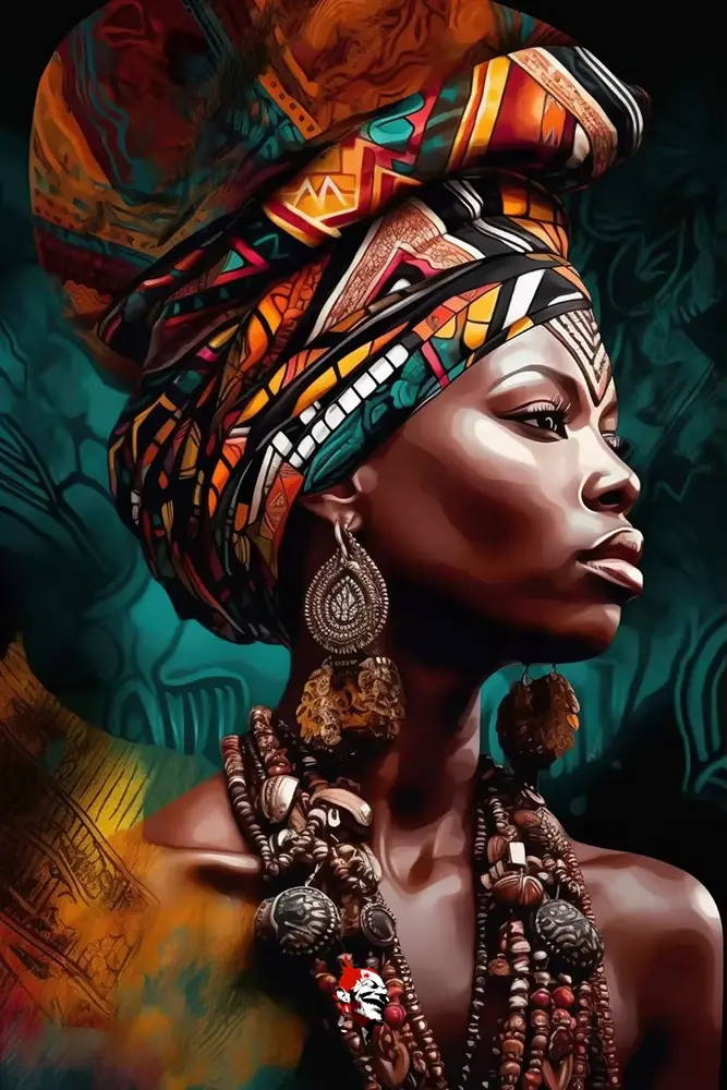 Peinture sur toile d'art de femme africaine avec cadre, affiche de portrait de femme turban de mode, impressions colorées, image murale de figure, décor à la maison