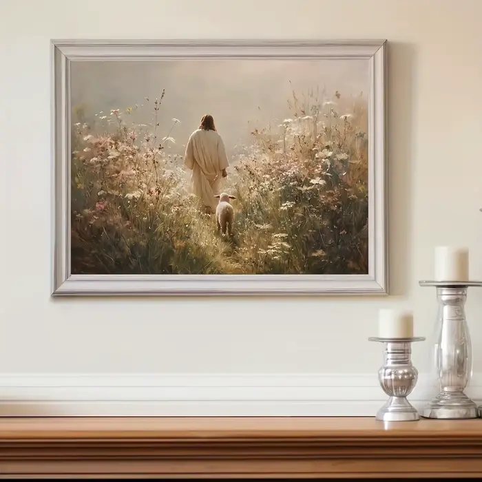 Impression sur toile rétro de Jésus et des moutons perdus, bon pasteur, affiche d'art mural, tableau