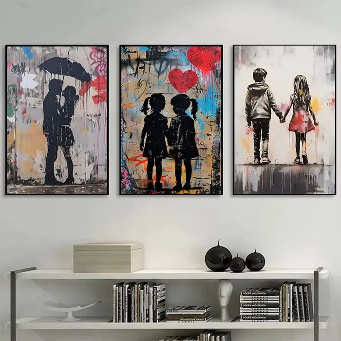 Pop Street Graffiti Art mural Banksy garçon fille avec ballon sur toile affiches et imprimés peinture pour salon décor à la maison cadeaux